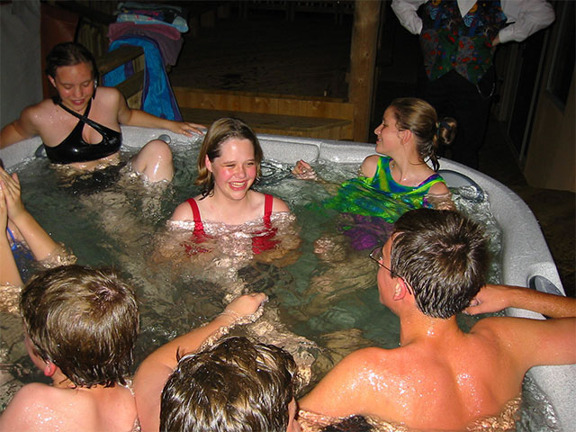 teenager in hot tub